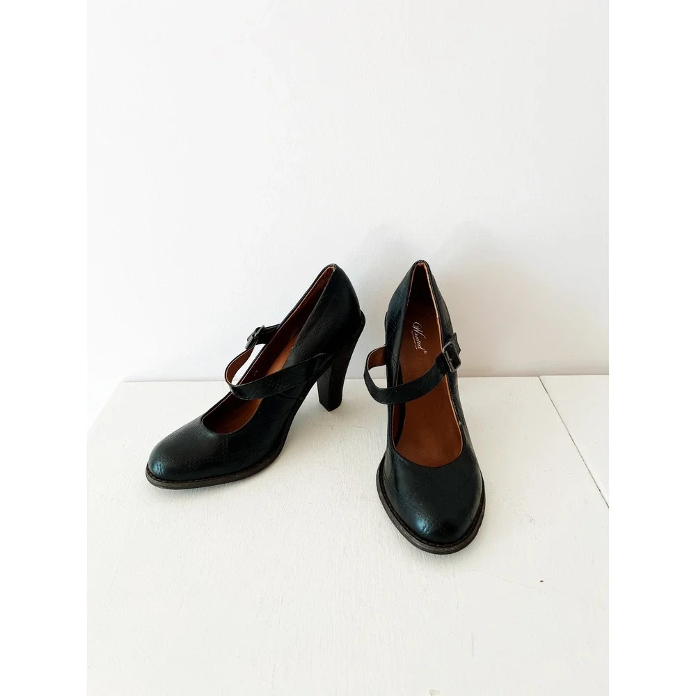 Y2K Wanted Bandy Mary Jane Pumps Black Quilted Block Heel Size Dark Academia 9